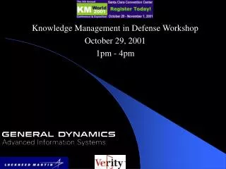 Knowledge Management in Defense Workshop October 29, 2001 1pm - 4pm