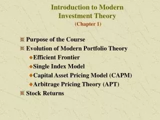 Introduction to Modern Investment Theory (Chapter 1)