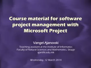 Course material for software project management with Microsoft Project