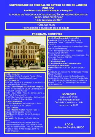 UNIVERSIDADE DO FEDERAL DO ESTADO DO RIO DE JANEIRO (UNI-RIO) Pró-Reitoria de Pós-Graduação e Pesquisa