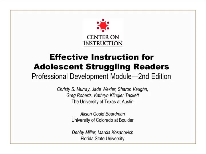 effective instruction for adolescent struggling readers professional development module 2nd edition