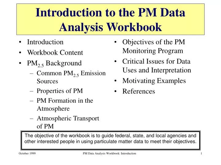introduction to the pm data analysis workbook