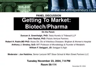 Getting To Market: Biotech/Pharma