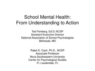 School Mental Health: From Understanding to Action