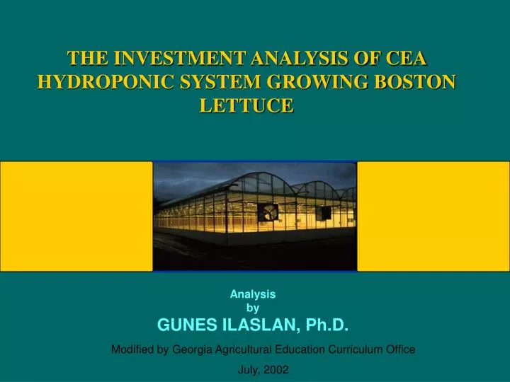the investment analysis of cea hydroponic system growing boston lettuce