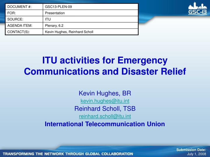 itu activities for emergency communications and disaster relief