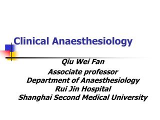 Clinical Anaesthesiology