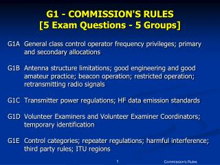 G1 - COMMISSION'S RULES [5 Exam Questions - 5 Groups]