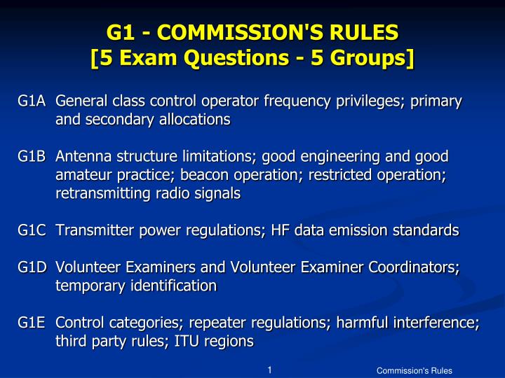 g1 commission s rules 5 exam questions 5 groups