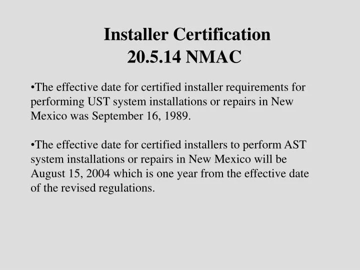installer certification 20 5 14 nmac