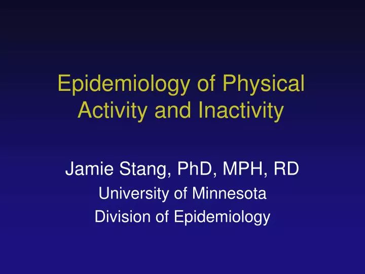 epidemiology of physical activity and inactivity