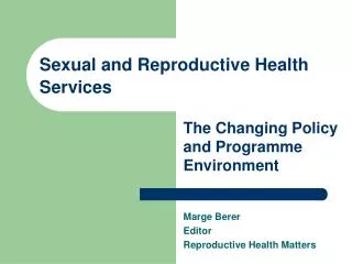 Sexual and Reproductive Health Services