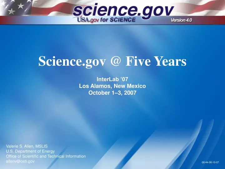 science gov @ five years interlab 07 los alamos new mexico october 1 3 2007