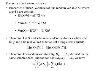 Theorems about mean, variance