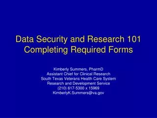 Data Security and Research 101 Completing Required Forms