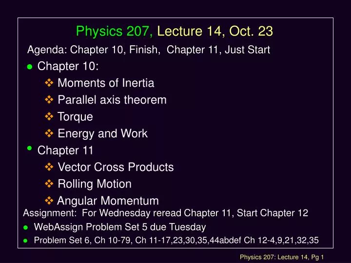 physics 207 lecture 14 oct 23