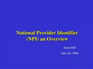 National Provider Identifier (NPI) an Overview