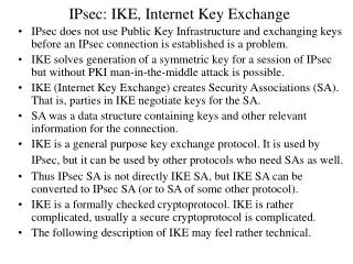 IPsec: IKE, Internet Key Exchange