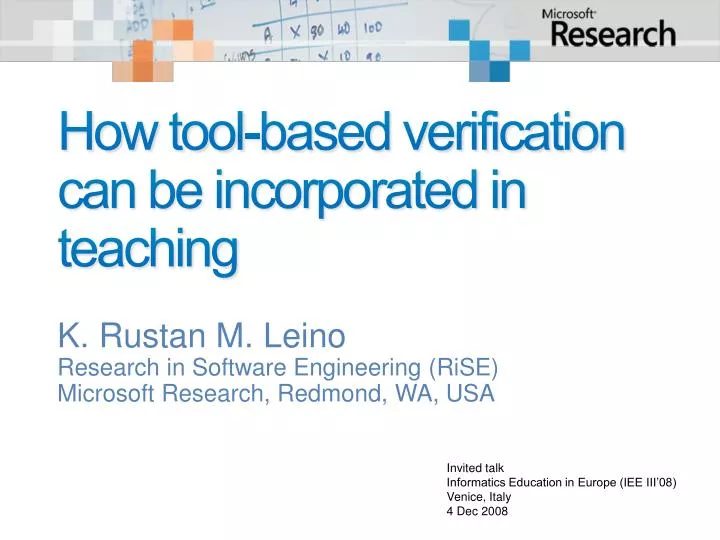 how tool based verification can be incorporated in teaching