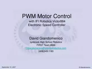 PWM Motor Control with IFI Robotics Victor884 Electronic Speed Controller