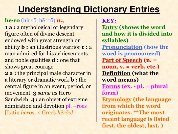 understanding dictionary entries