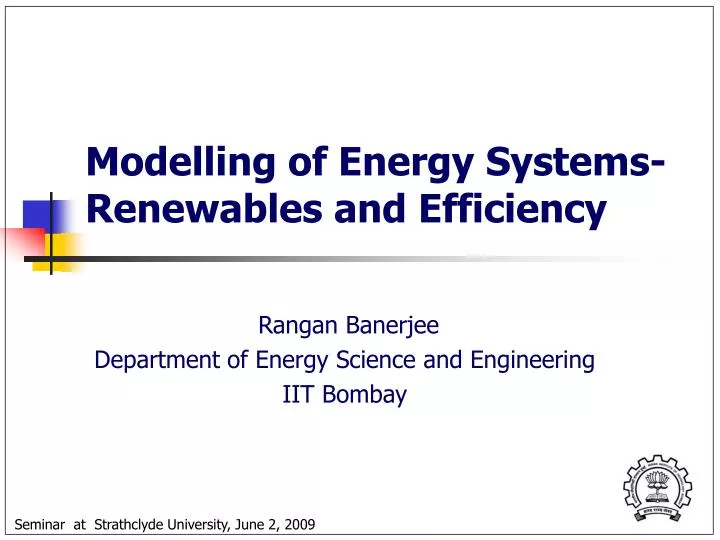 modelling of energy systems renewables and efficiency