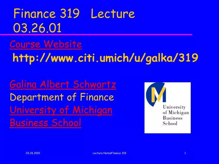 finance 319 lecture 03 26 01
