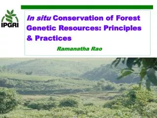 In situ Conservation of Forest Genetic Resources: Principles &amp; Practices Ramanatha Rao
