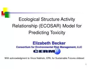 Ecological Structure Activity Relationship (ECOSAR) Model for Predicting Toxicity