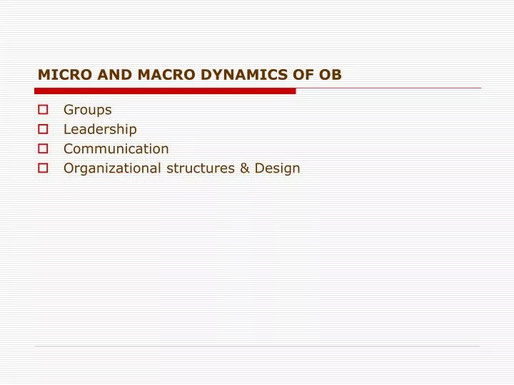 micro and macro dynamics of ob