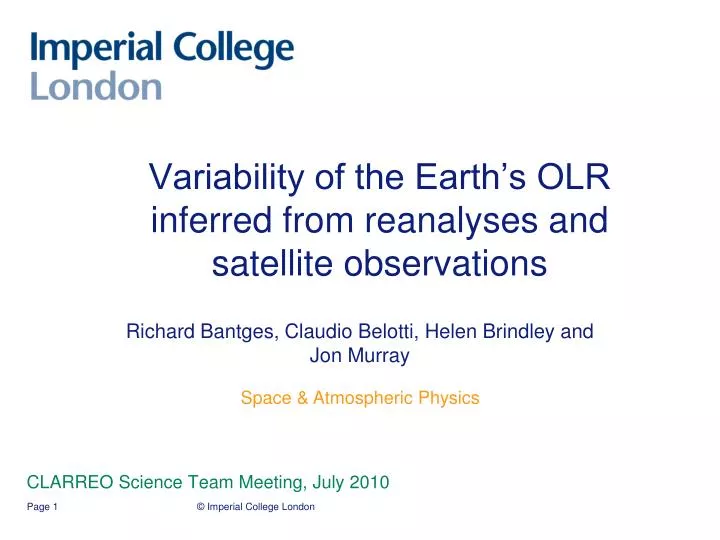 variability of the earth s olr inferred from reanalyses and satellite observations