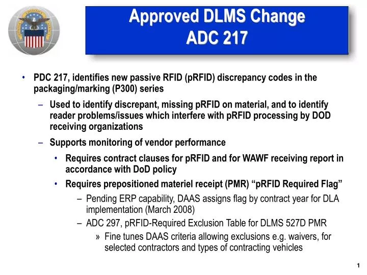 approved dlms change adc 217