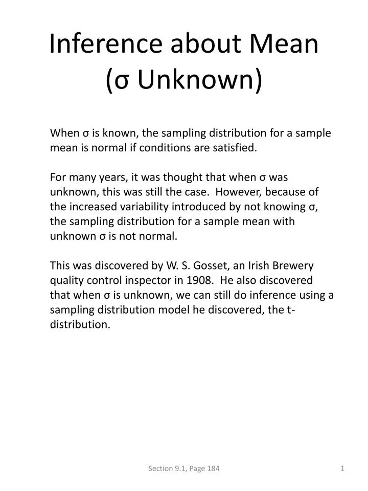 inference about mean unknown