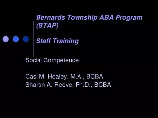 Bernards Township ABA Program (BTAP) Staff Training