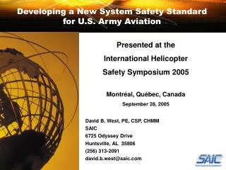 Developing a New System Safety Standard for U.S. Army Aviation