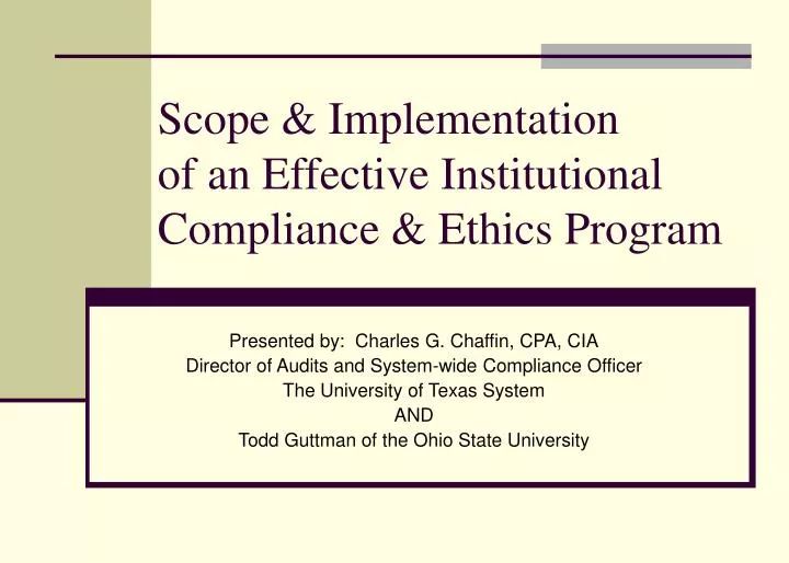 scope implementation of an effective institutional compliance ethics program