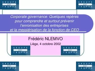 Frédéric NLEMVO Liège, 4 octobre 2002