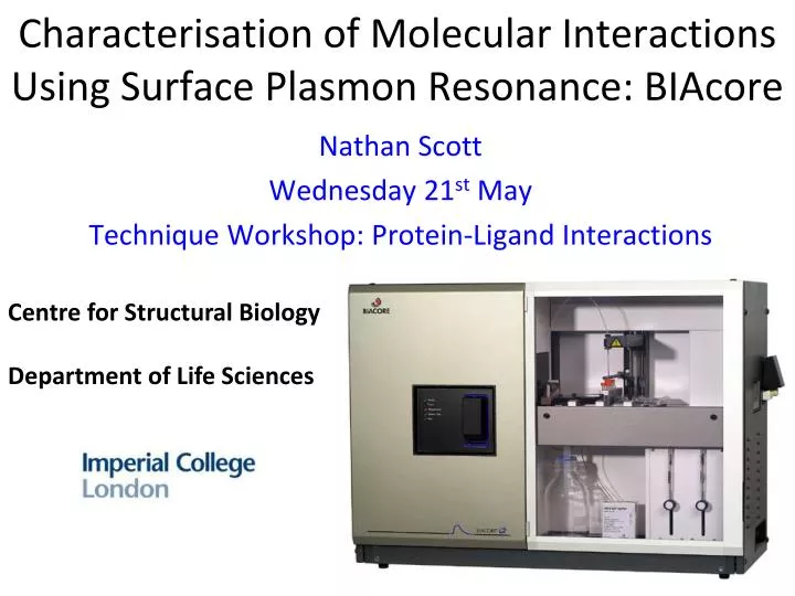 characterisation of molecular interactions using surface plasmon resonance biacore