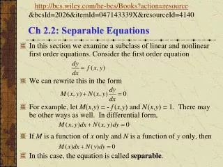 Ch 2.2: Separable Equations