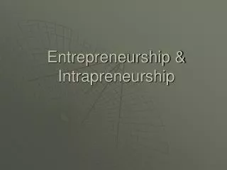 Entrepreneurship &amp; Intrapreneurship