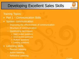 Developing Excellent Sales Skills