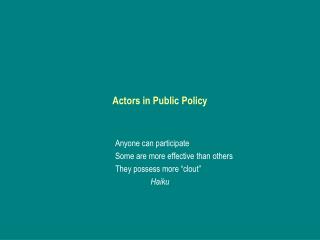 Actors in Public Policy