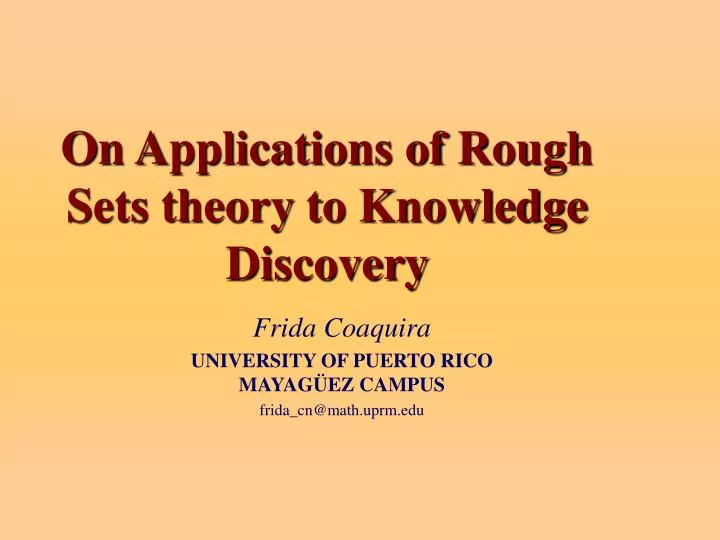on applications of rough sets theory to knowledge discovery