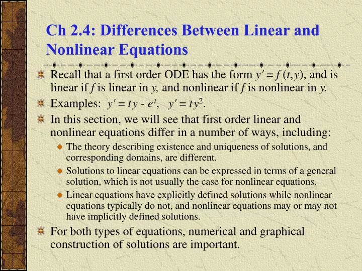 ch 2 4 differences between linear and nonlinear equations