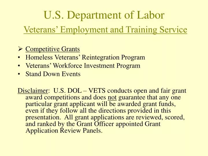 u s department of labor veterans employment and training service