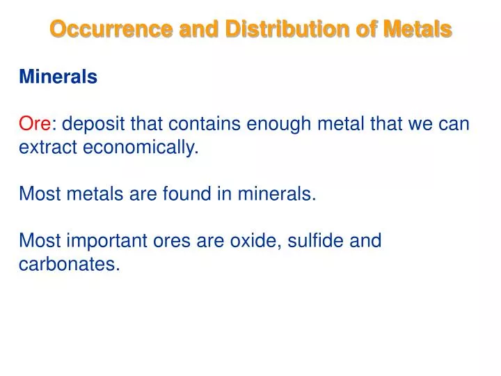 occurrence and distribution of metals