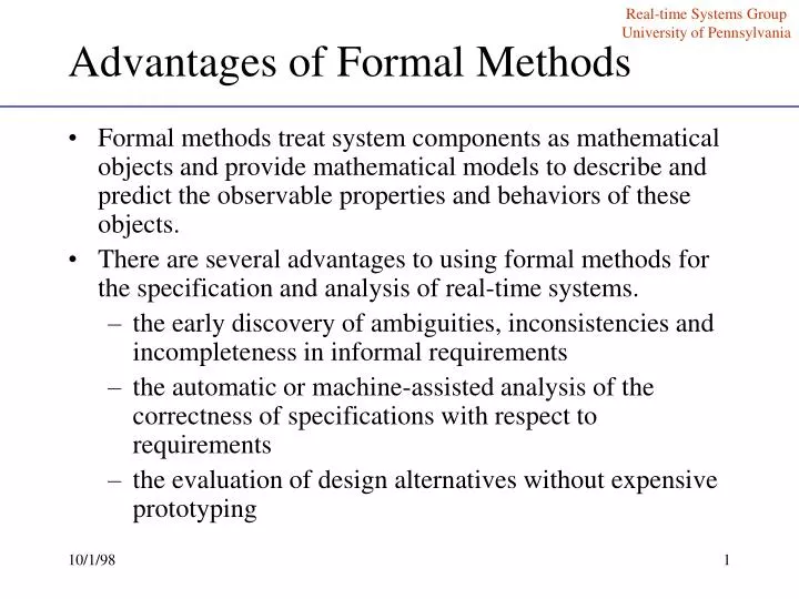 advantages of formal methods