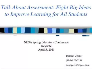Talk About Assessment: Eight Big Ideas to Improve Learning for All Students
