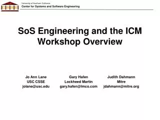 SoS Engineering and the ICM Workshop Overview