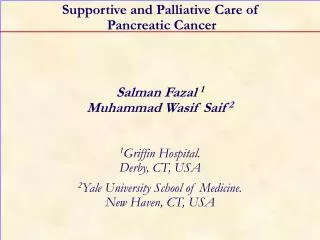 Supportive and Palliative Care of Pancreatic Cancer